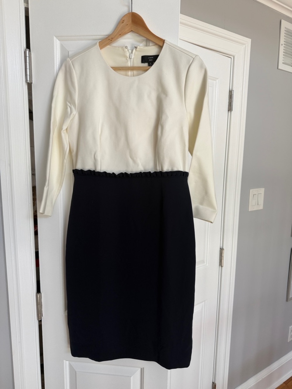 J. Crew White and Black Long-Sleeve Sheath Dress